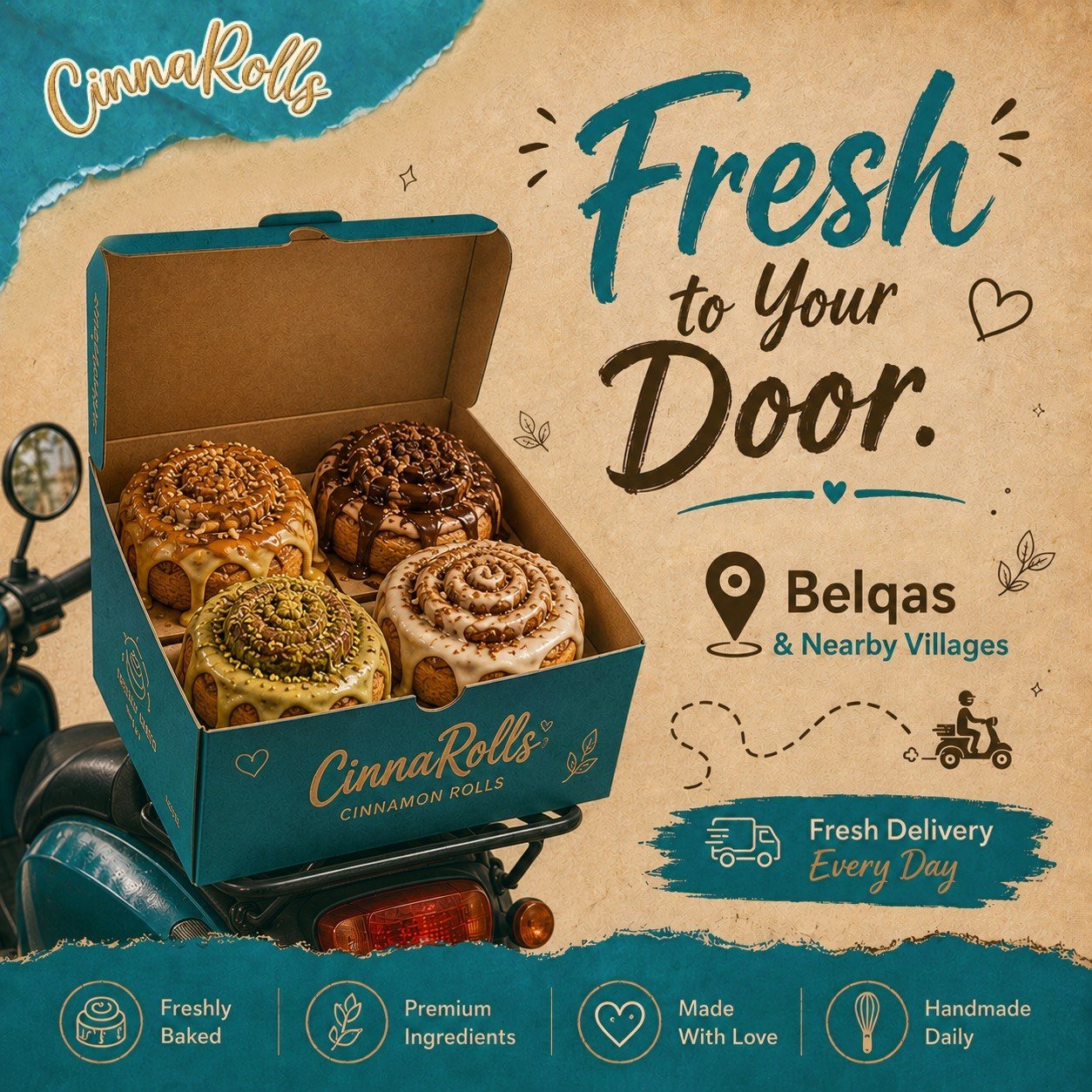 A fresh Cinna Rolls box ready for delivery